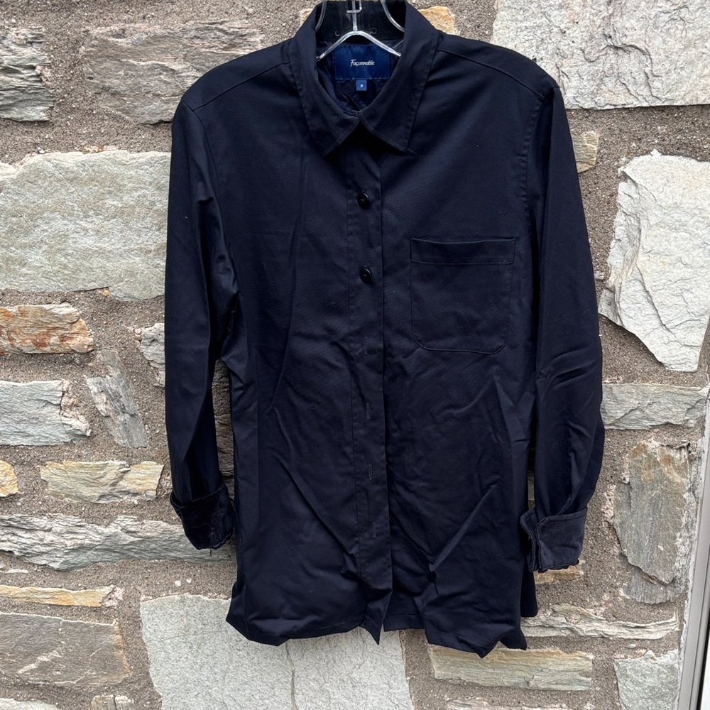 Faconnable Black Wool Button-Up Shirt Jacket - image 1